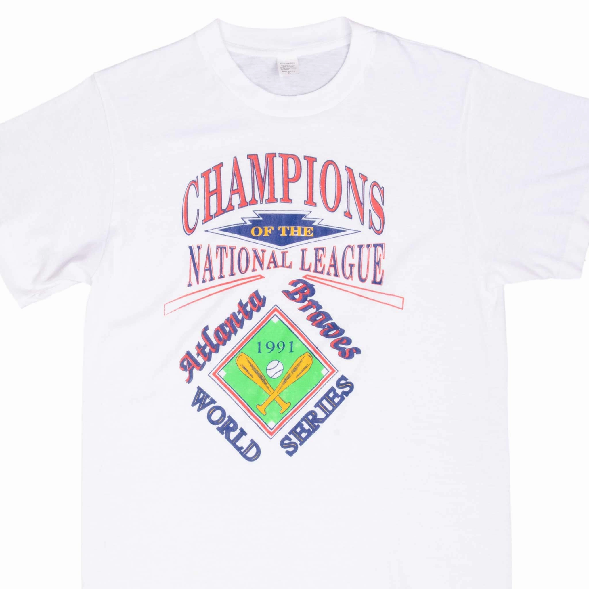 VINTAGE MLB ATLANTA BRAVES NATIONAL LEAGUE 1991 CHAMPS TEE SHIRT MEDIUM MADE USA Quick Fit