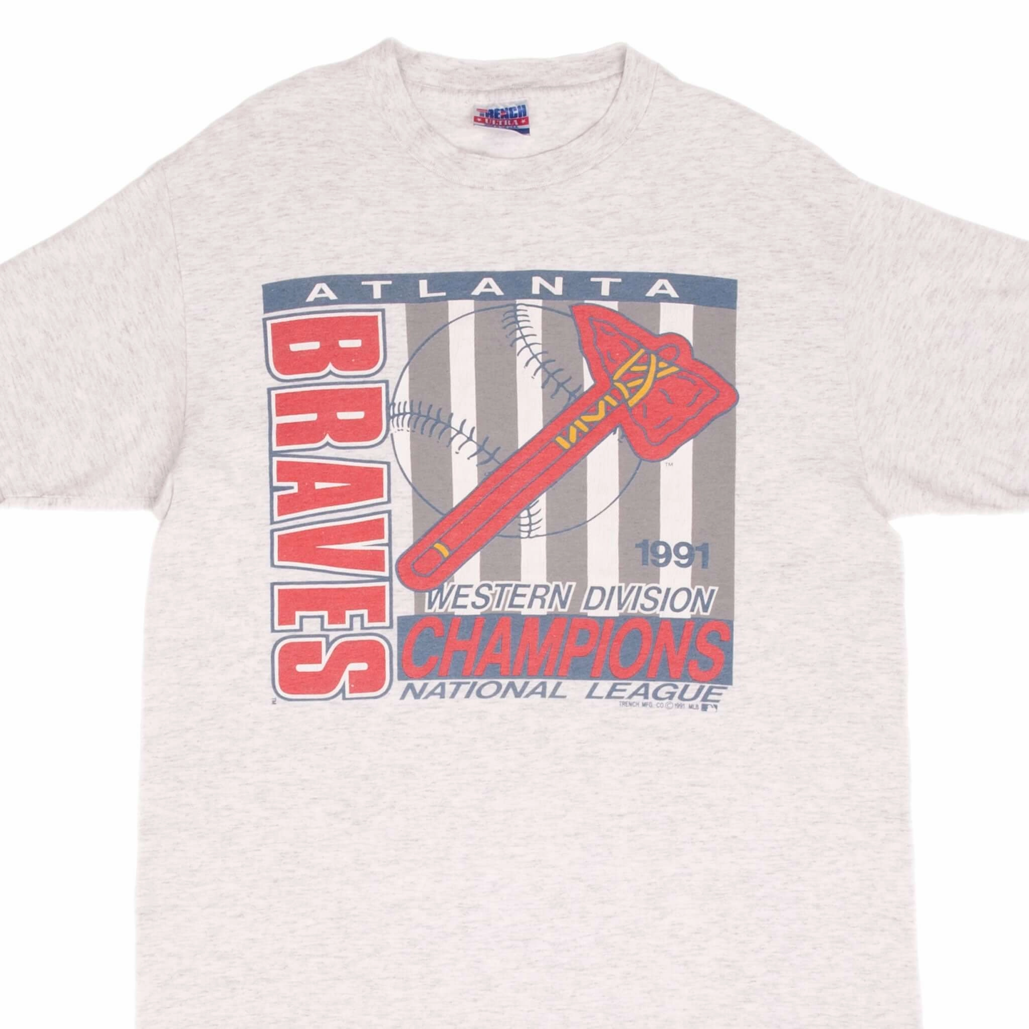 VINTAGE MLB ATLANTA BRAVES WESTERN DIVISION CHAMPS 1991 TEE SHIRT LARGE MADE USA Breathable Comfort Fit