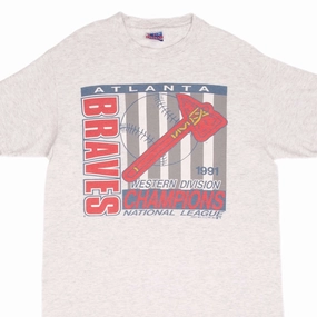 VINTAGE MLB ATLANTA BRAVES WESTERN DIVISION CHAMPS 1991 TEE SHIRT LARGE MADE USA Breathable Comfort Fit