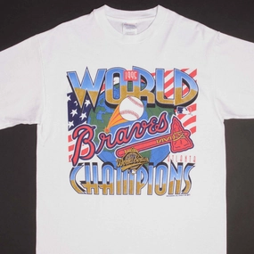 Casual Performance Men's VINTAGE MLB ATLANTA BRAVES WORLD CHAMPIONS 1995 TEE SHIRT LARGE