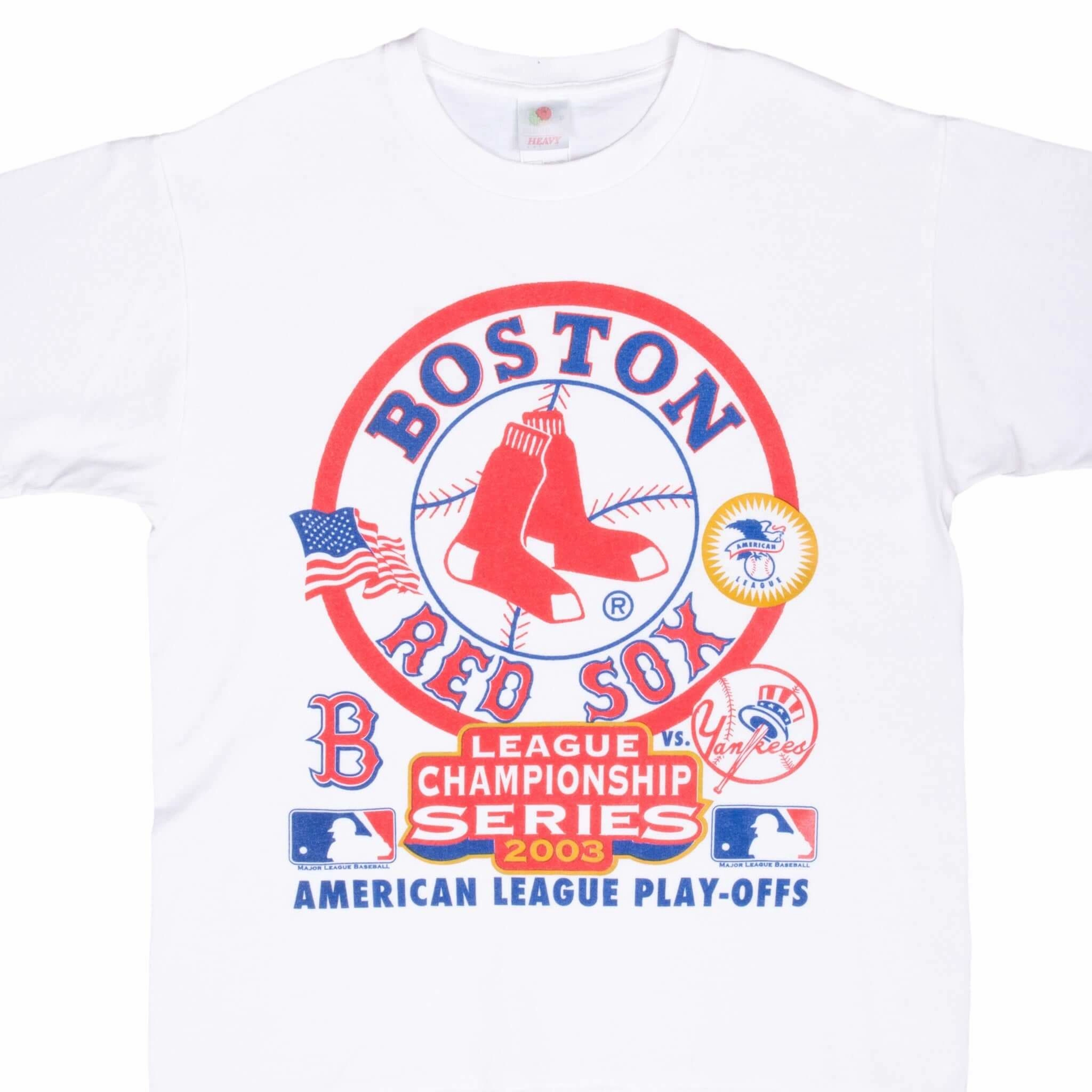 Durable Ribbed Hem VINTAGE MLB BOSTON RED SOX AMERICAN LEAGUE PLAY OFFS 2003 TEE SHIRT LARGE