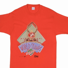 VINTAGE MLB CINCINNATI REDS WORLD CHAMPIONS TEE SHIRT 1990 MEDIUM MADE IN USA Embroidered Details