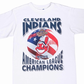 VINTAGE MLB CLEVELAND INDIANS AMERICAN CHAMPIONS 1995 TEE SHIRT MEDIUM Relax Fit Design