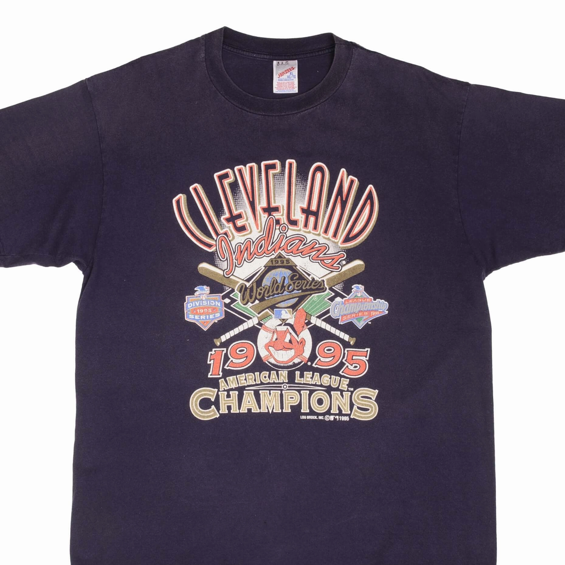 VINTAGE MLB CLEVELAND INDIANS AMERICAN LEAGUE CHAMPIONS 1995 TEE SHIRT SIZE XL Fashion Fit Comfy Top