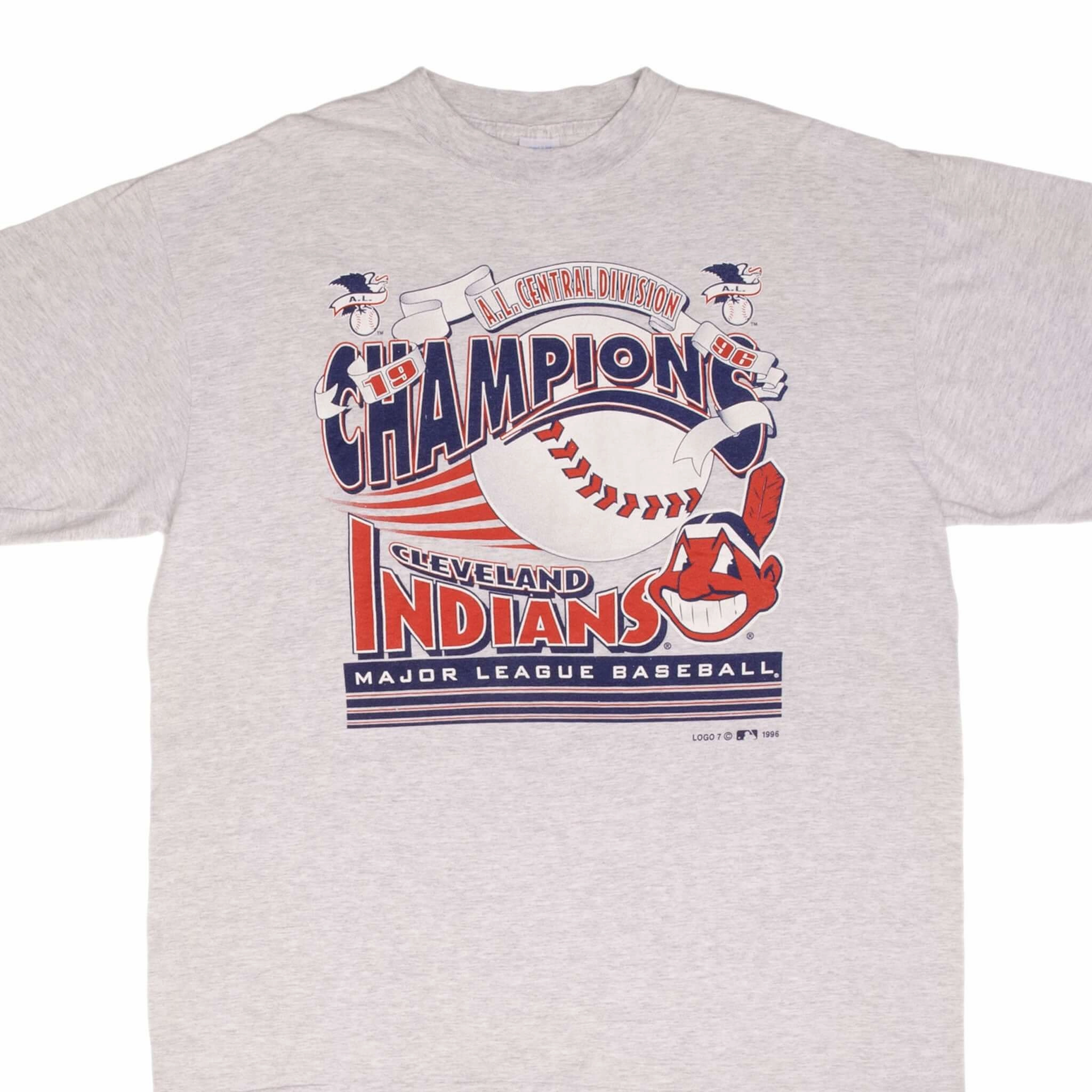 VINTAGE MLB CLEVELAND INDIANS CENTRAL DIVISION CHAMPIONS 1996 TEE SHIRT SIZE XL cyber monday