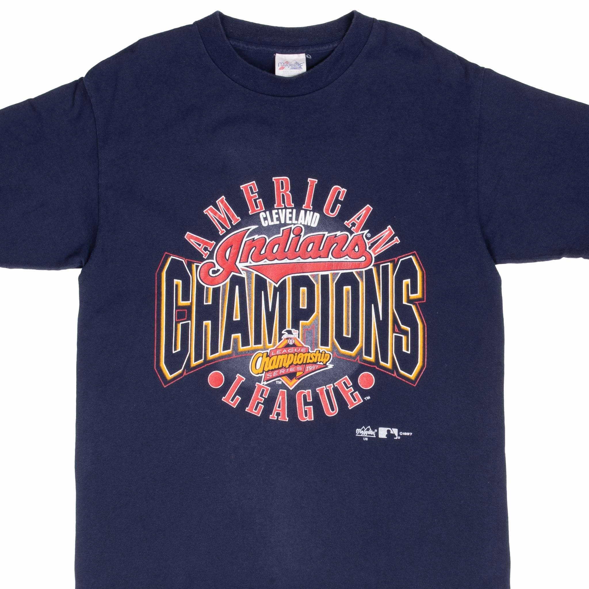 Stylish Look Bright Color VINTAGE MLB CLEVELAND INDIANS CHAMPIONS 1997 TEE SHIRT MEDIUM MADE IN USA