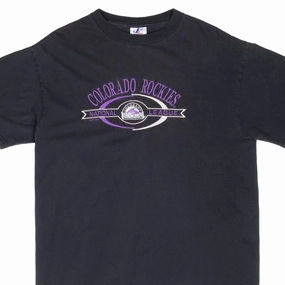 VINTAGE MLB COLORADO ROCKIES EMBROIDERED BLACK TEE SHIRT 2000 LARGE Comfy Top