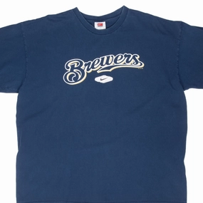 VINTAGE MLB MILWAUKEE BREWERS BLUE NIKE 2000S TEE SHIRT 2XL Layered Neckline