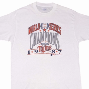 Heat Transfer Printing Subtle Details VINTAGE MLB MINNESOTA TWINS WORLD CHAMPIONS 1987 TEE SHIRT SZE LARGE MADE IN USA