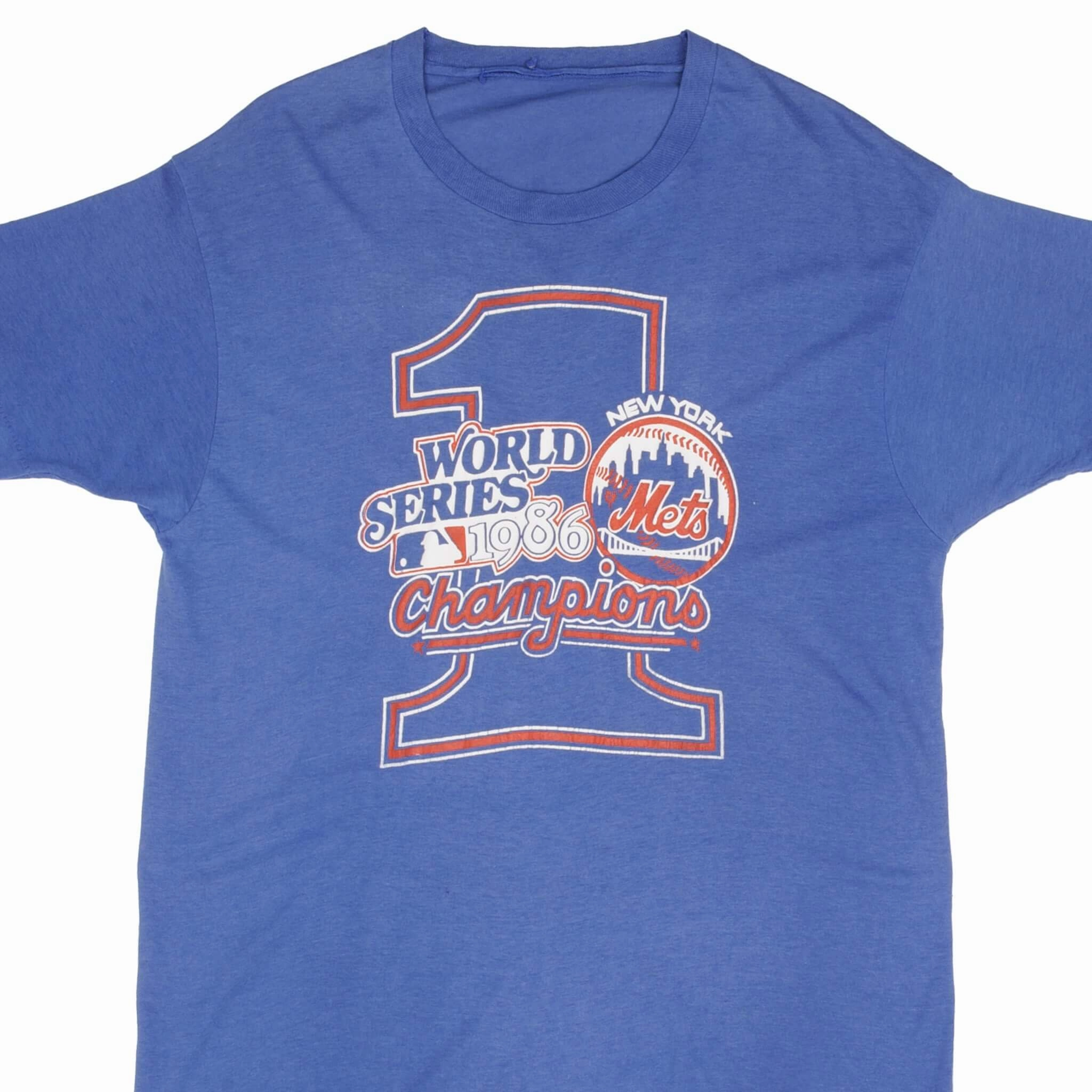 VINTAGE MLB NEW YORK METS WORLD CHAMPIONS 1986 TEE SHIRT LARGE BioBased Fibers