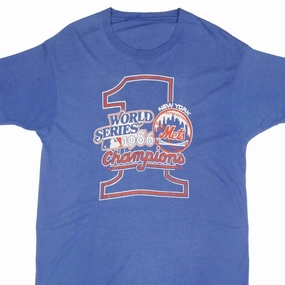 VINTAGE MLB NEW YORK METS WORLD CHAMPIONS 1986 TEE SHIRT LARGE BioBased Fibers