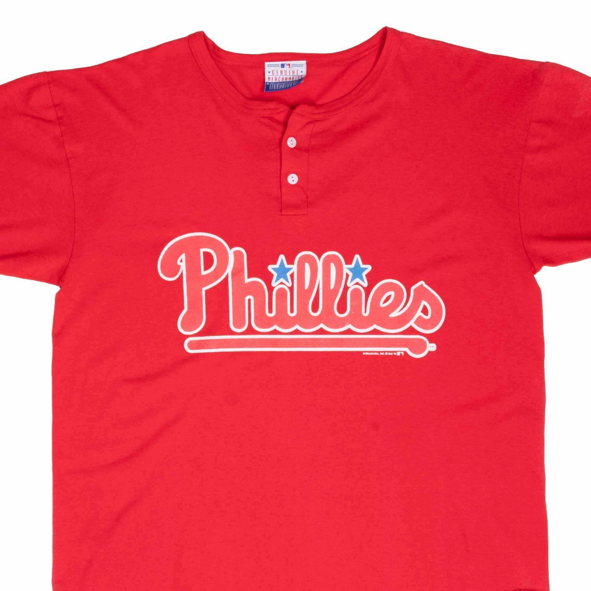 VINTAGE MLB PHILADELPHIA PHILLIES 1993 HENLEY TEE SHIRT XL Active Fashion Playful Vibes