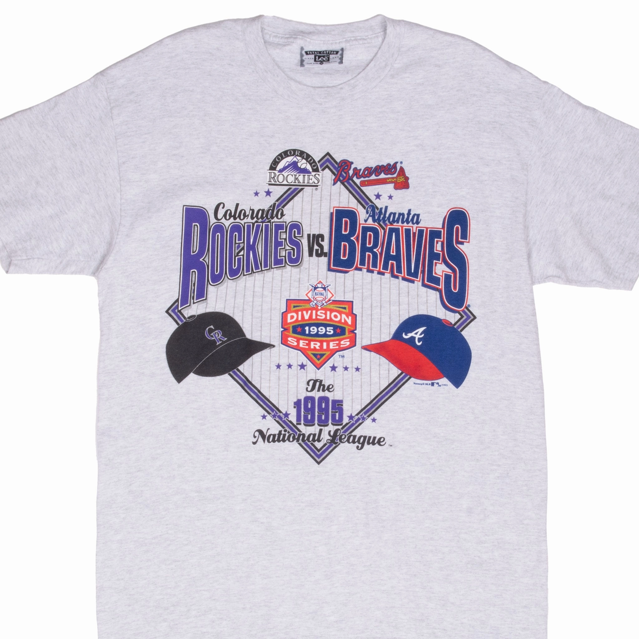 VINTAGE MLB ROCKIES VS BRAVES 1995 NATIONAL FINALS TEE SHIRT MEDIUM MADE IN USA Travel Trend Look Tagless Comfort