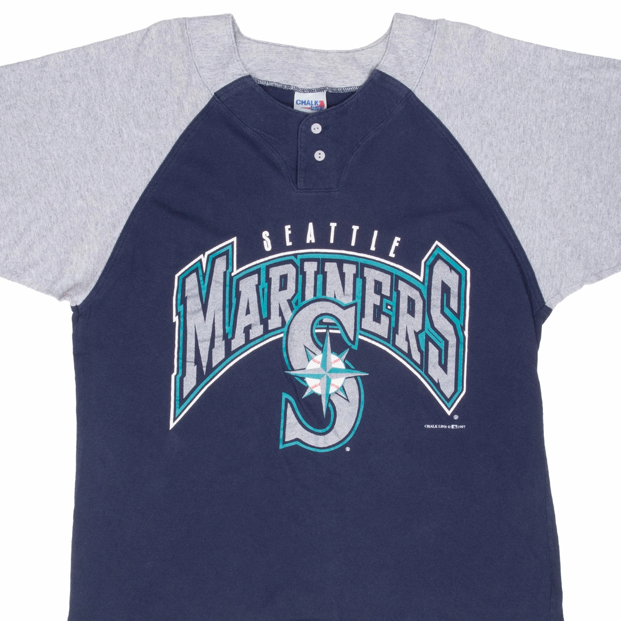 High Density Fabric VINTAGE MLB SEATTLE MARINERS 1997 HENLEY TEE SHIRT XL