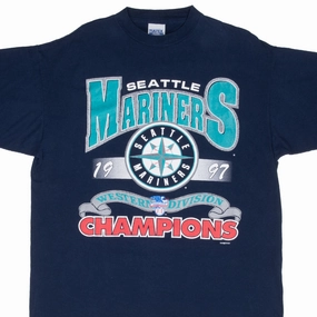 VINTAGE MLB SEATTLE MARINERS WESTERN CHAMPIONS BLUE 1997 TEE SHIRT XL Sublimation Resistant Fabric
