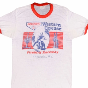Stylish and Comfortable Lace trim VINTAGE MOTORCYCLE RACING WESTERN OPENER FIREBIRD RACEWAY TEE SHIRT 1980S MEDIUM MADE USA