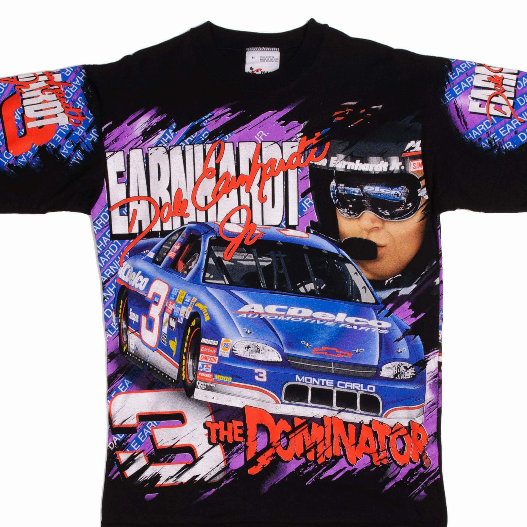 VINTAGE NASCAR ALL OVER PRINT DALE EARNHARDT JR 1990S TEE SHIRT MEDIUM MADE USA Chic Fit
