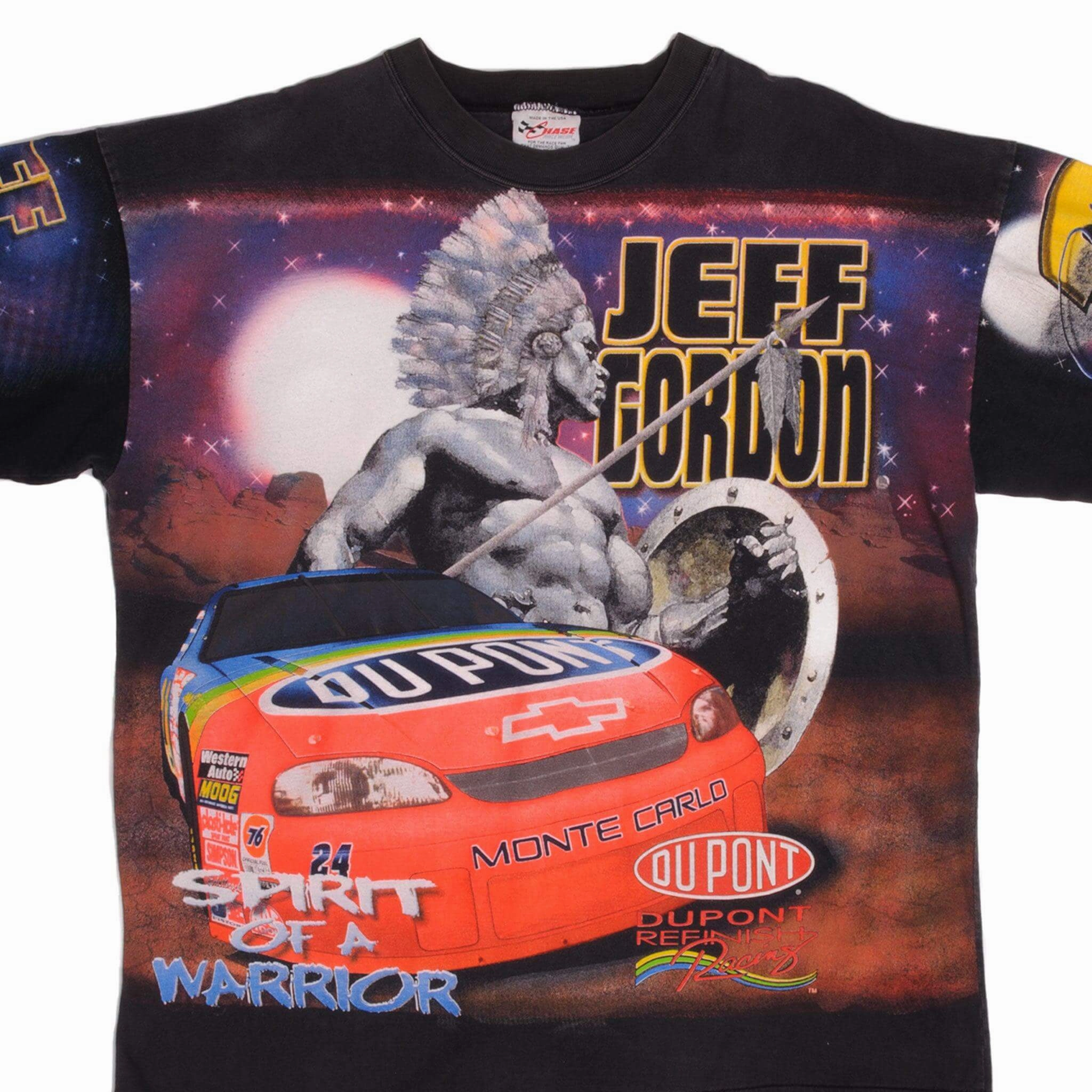 VINTAGE NASCAR ALL OVER PRINT JEFF GORDON 1998 TEE SHIRT XL MADE USA Chilly Comfort Adult sophistication