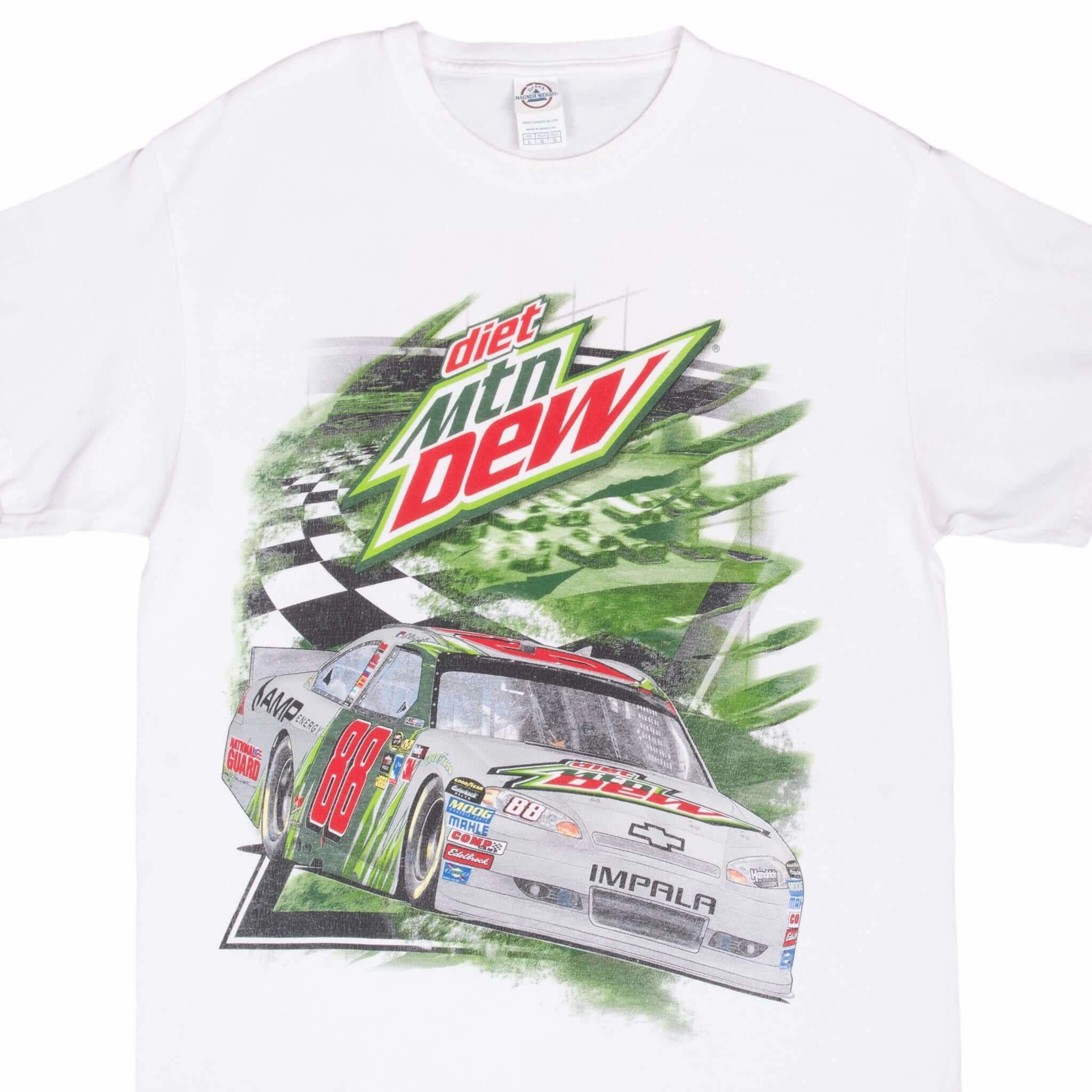 cotton material VINTAGE NASCAR DALE JR MOUNTAIN DEW TEE SHIRT 2000S LARGE