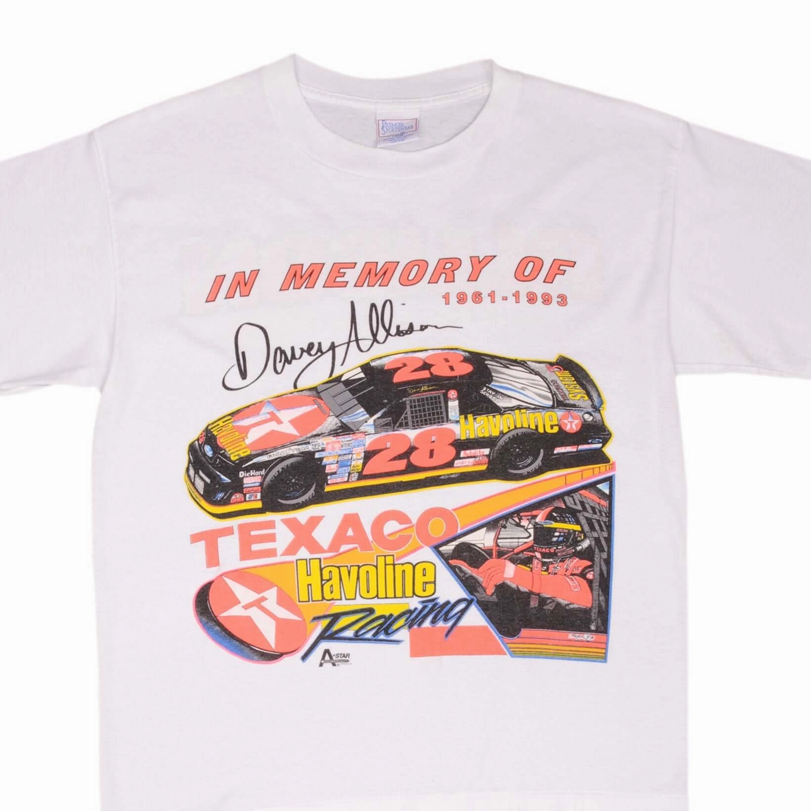VINTAGE NASCAR DAVEY ALLISON 1993 MEMORIAL TEE SHIRT LARGE MADE IN USA tall size short sleeved