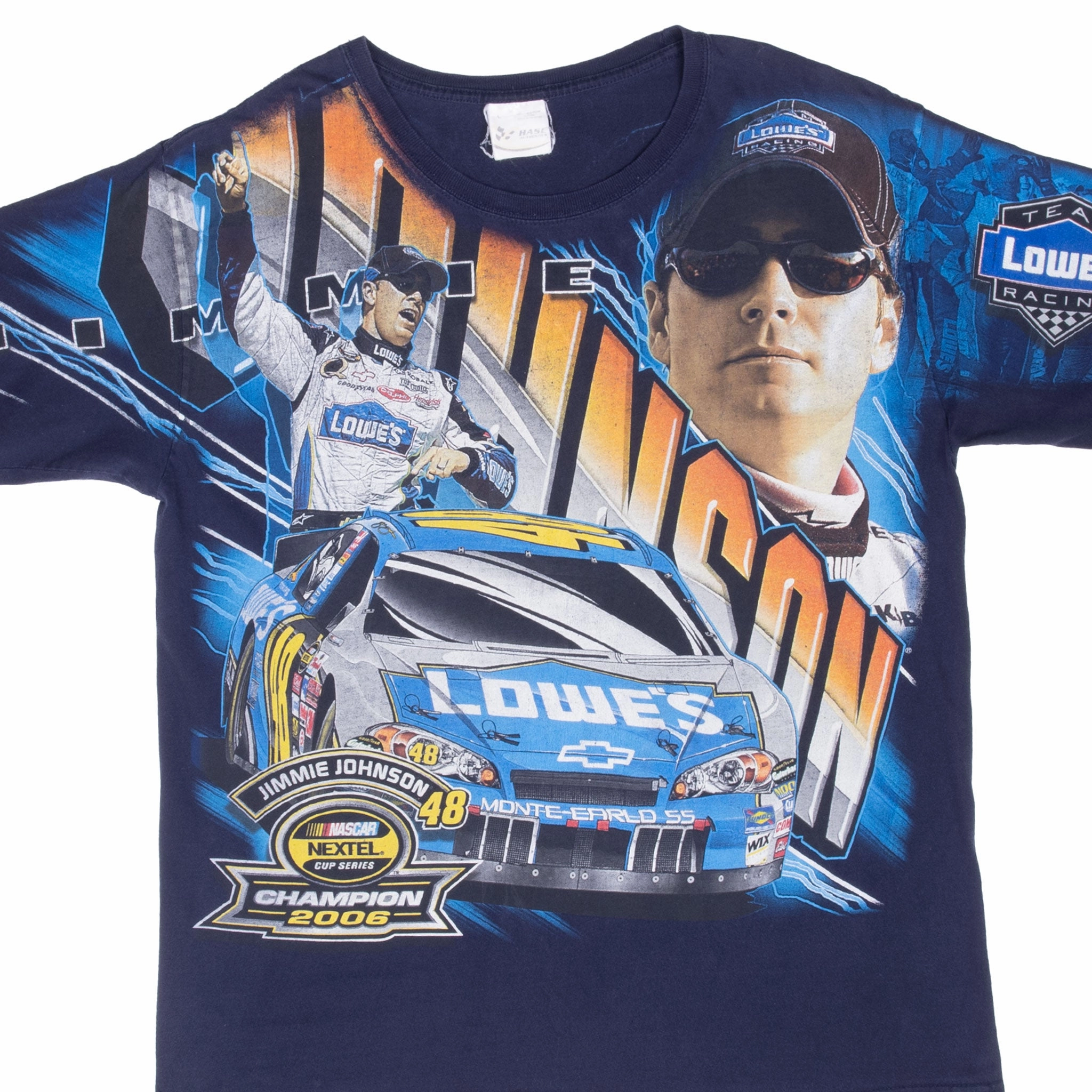 VINTAGE NASCAR JIMMIE JOHNSON CHAMPION 2006 ALL OVER PRINT TEE SHIRT LARGE EnhancedDurabilityFinish