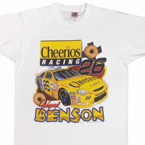 VINTAGE NASCAR JOHNNY BENSON CHEERIOS 1990S TEE SHIRT SIZE LARGE Wrinkle Resistant Finish Performance Comfort