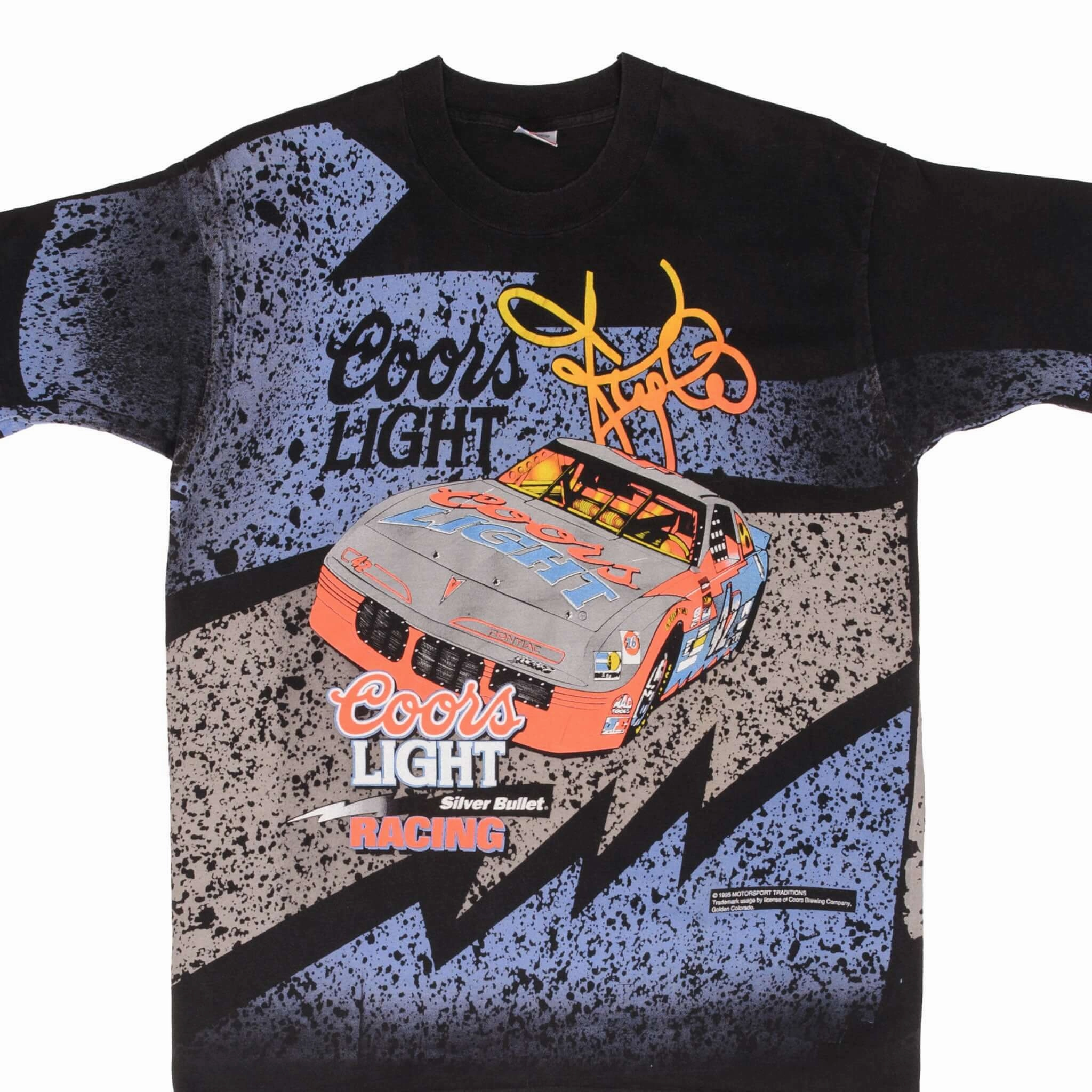 Sports Apparel MoistureWicking Technology VINTAGE NASCAR KYLE PETTY COORS LIGHT ALL OVER PRINT 1995 TEE SHIRT LARGE USA