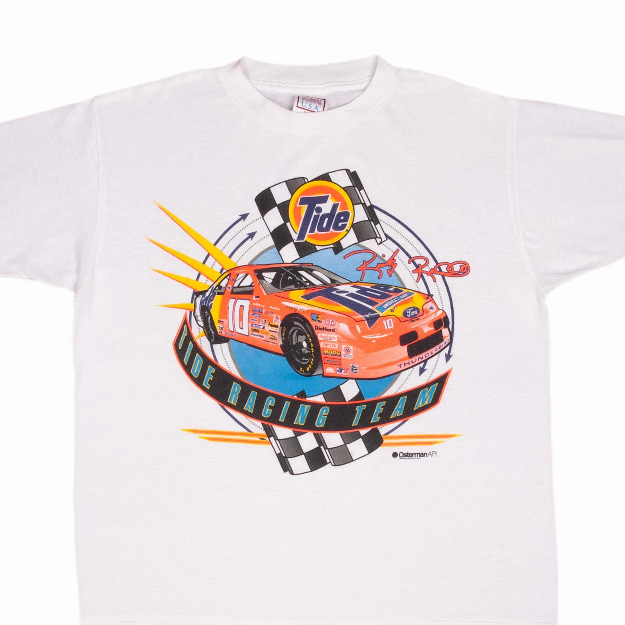 Soft Texture Lace trim VINTAGE NASCAR TIDE RACING RICKY RUDD TEE SHIRT 1990S SIZE LARGE MADE IN USA