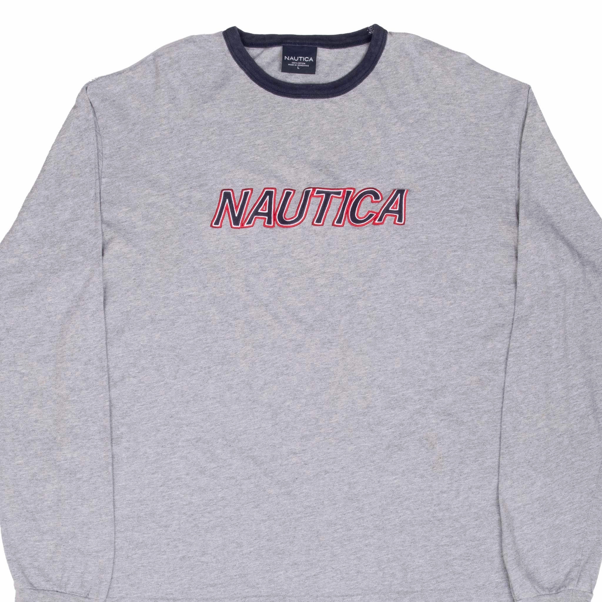 VINTAGE NAUTICA EMBROIDERED GREY LONG SLEEVE TEE SHIRT 2000S LARGE Day-to-Day Comfort Minimalist Wear