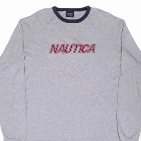 VINTAGE NAUTICA EMBROIDERED GREY LONG SLEEVE TEE SHIRT 2000S LARGE Day-to-Day Comfort Minimalist Wear