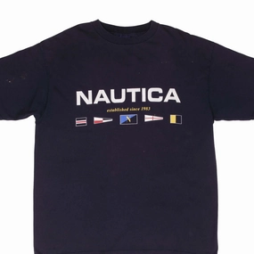 VINTAGE NAUTICA SPELLOUT BLUE TEE SHIRT 1990S SIZE MEDIUM MADE IN USA Ergonomic Cut