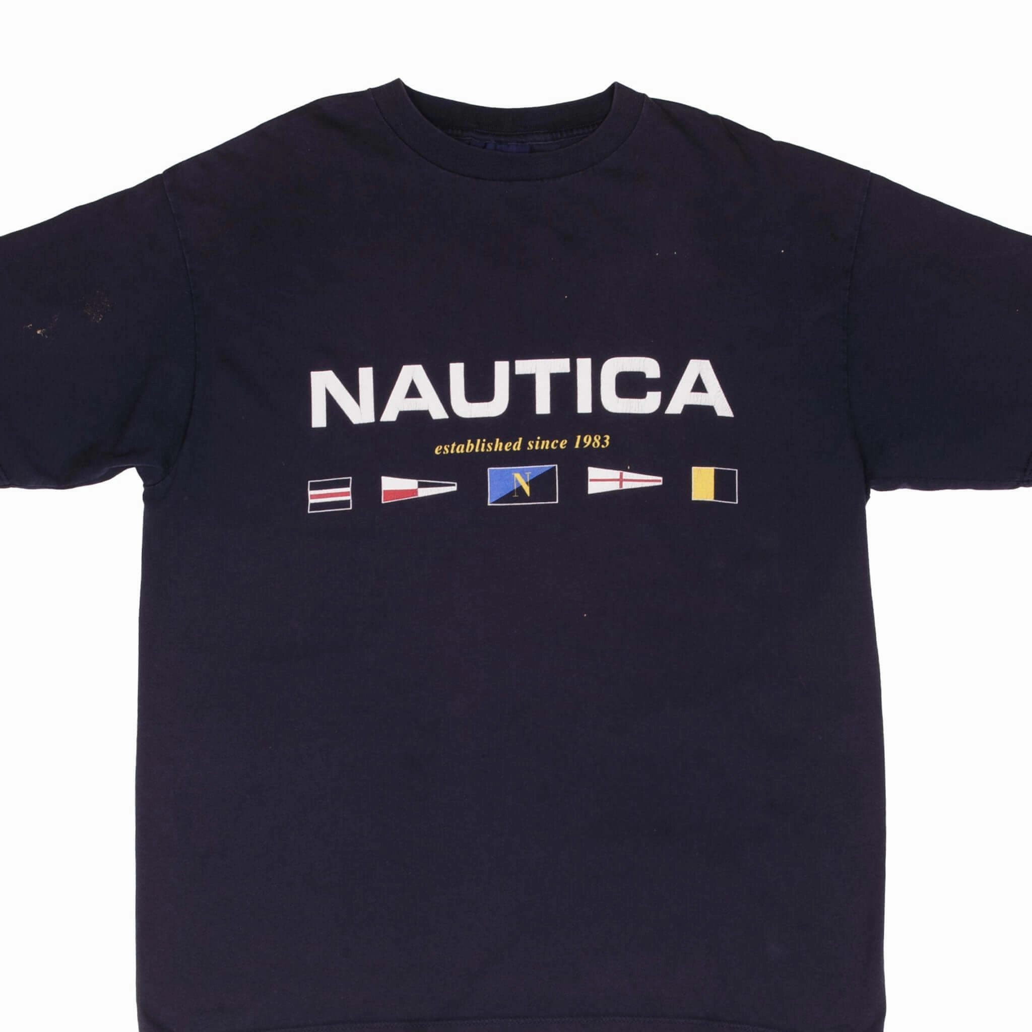 VINTAGE NAUTICA SPELLOUT BLUE TEE SHIRT 1990S SIZE MEDIUM MADE IN USA Ergonomic Cut