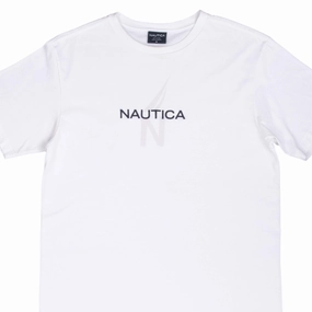 VINTAGE NAUTICA SPELLOUT WHITE TEE SHIRT 2000S MEDIUM Seamless construction Festival wear
