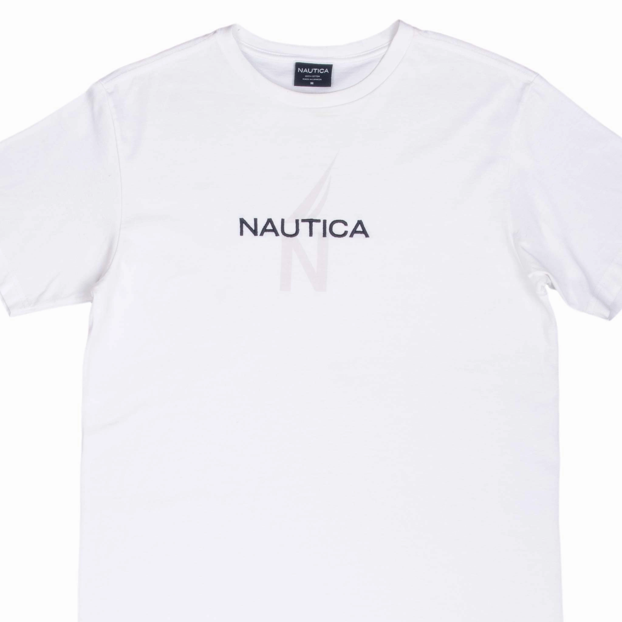 VINTAGE NAUTICA SPELLOUT WHITE TEE SHIRT 2000S MEDIUM Seamless construction Festival wear