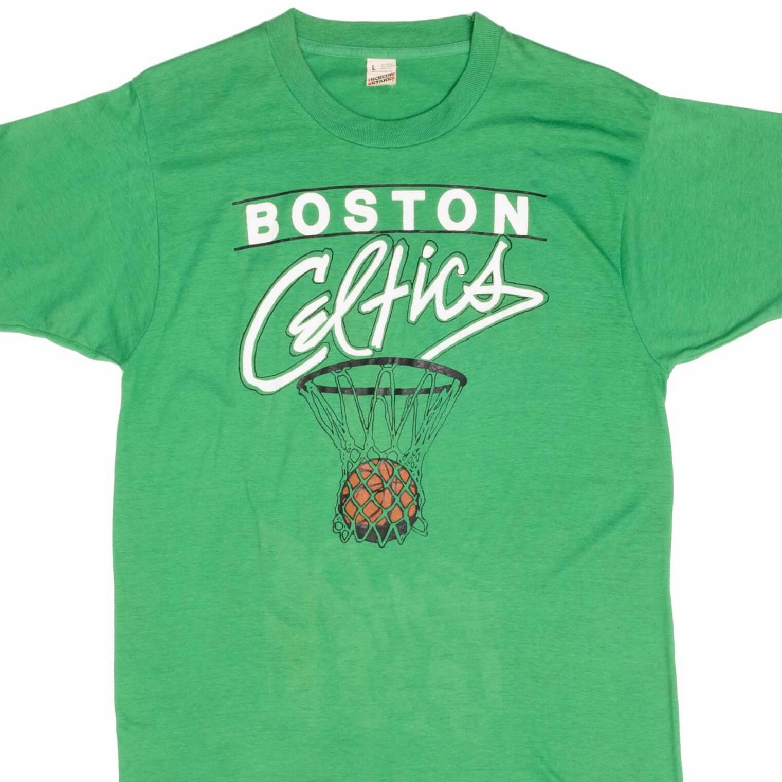 VINTAGE NBA BOSTON CELTICS 1980S TEE SHIRT SIZE SMALL MADE IN USA Laser Cut Edges Sustainable Production Process