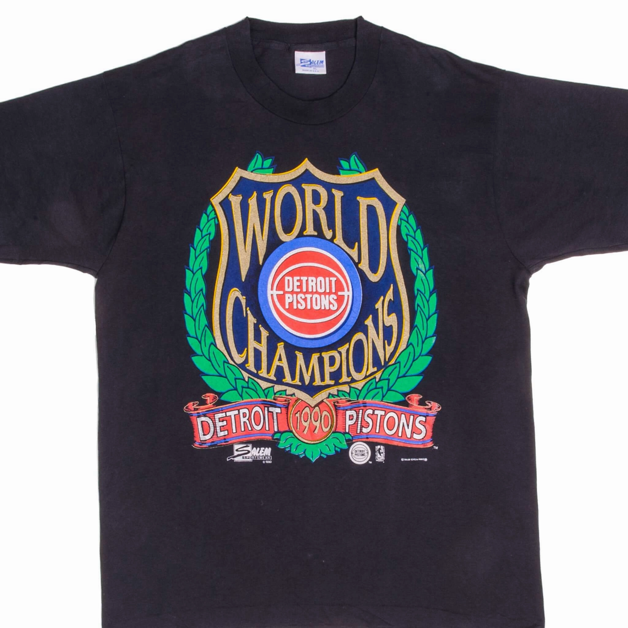 Non Irritating Tags VINTAGE NBA DETROIT PISTONS WORLD CHAMPIONS 1990 TEE SHIRT LARGE MADE USA