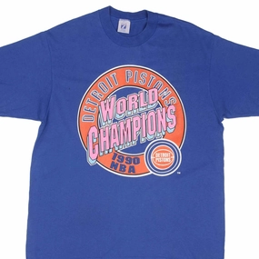 Cold Wash Optimized VINTAGE NBA DETROIT PISTONS WORLD CHAMPIONS 1990 TEE SHIRT SIZE LARGE MADE USA