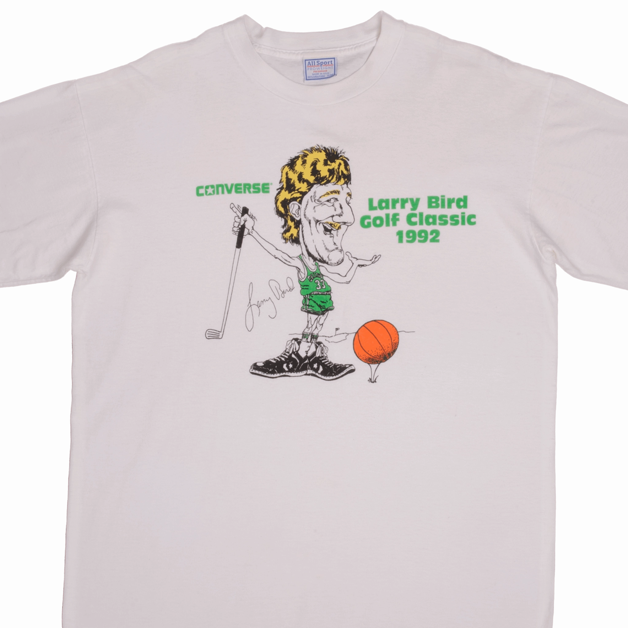 VINTAGE NBA LARRY BIRD BOSTON CELTICS CONVERSE TEE SHIRT 1992 XL MADE USA Quick Change AllDay Comfort