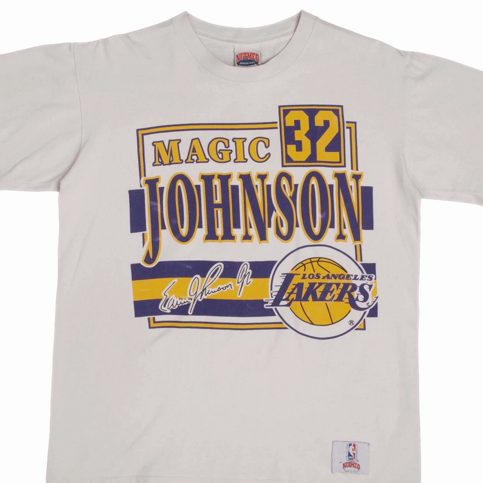 VINTAGE NBA MAGIC JOHNSON LOS ANGELES LAKERS TEE SHIRT 1990S LARGE MADE IN USA Active Layering