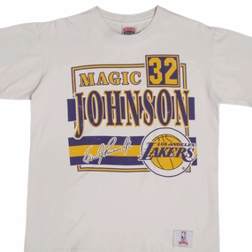 VINTAGE NBA MAGIC JOHNSON LOS ANGELES LAKERS TEE SHIRT 1990S LARGE MADE IN USA Active Layering