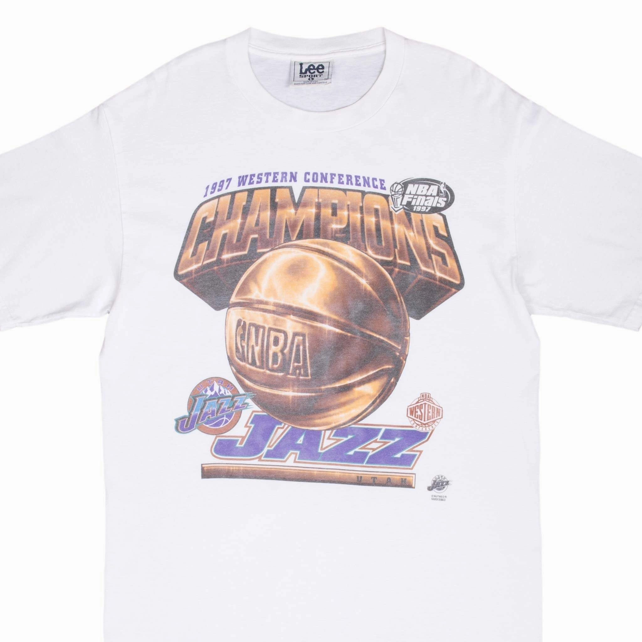 VINTAGE NBA UTAH JAZZ WESTERN CONFERENCE CHAMPS 1997 TEE SHIRT LARGE MADE IN USA Casual Statement