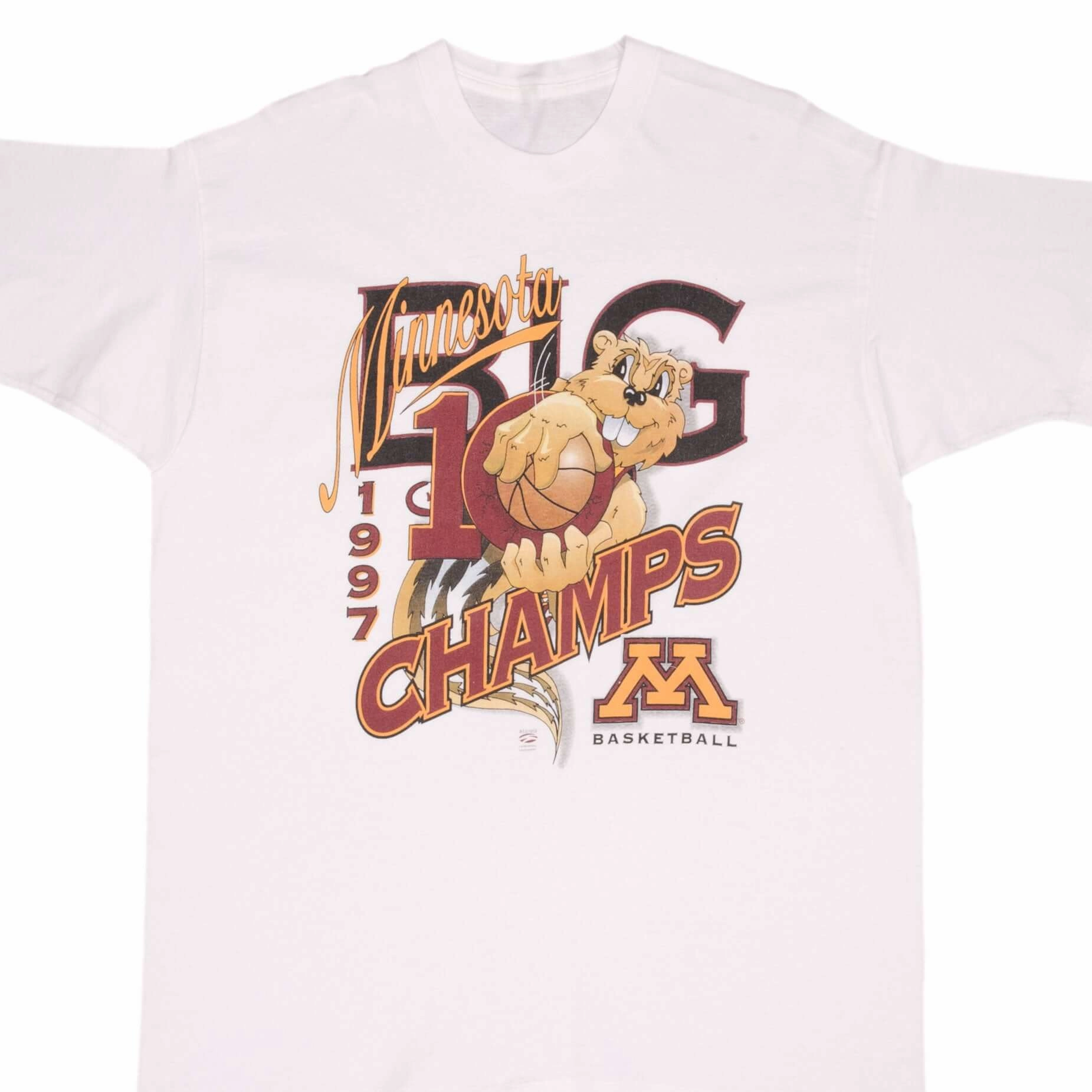 VINTAGE NCAA MINNESOTA GOLDEN GOPHERS BASKETBALL CHAMPS 1997 TEE SHIRT SIZE XL slim fit Geometric precision