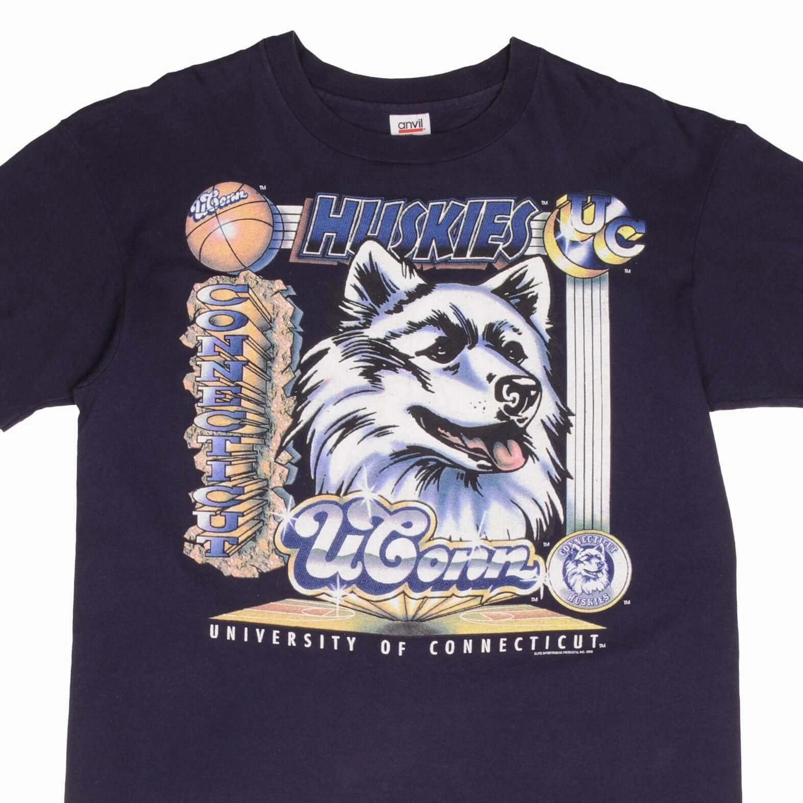 VINTAGE NCAA UCONN HUSKIES BASKETBALL 1995 TEE SHIRT SIZE XL MADE IN USA Chic Comfort
