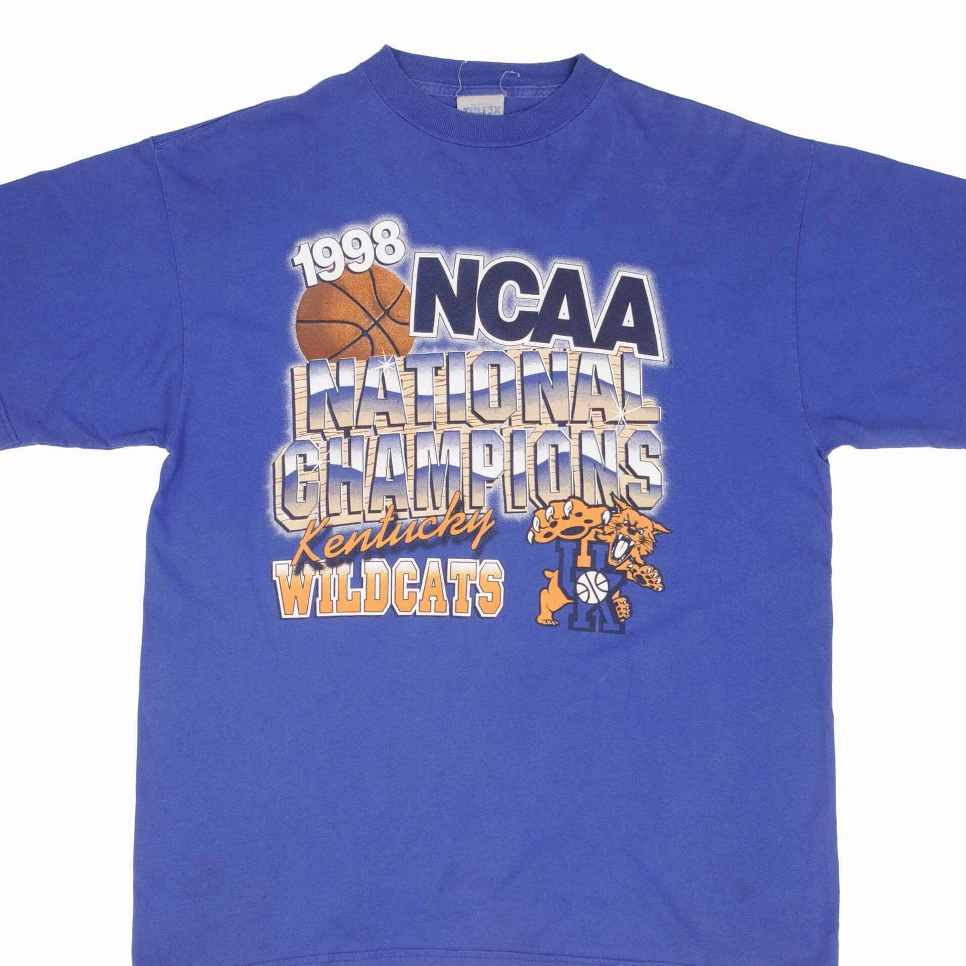 VINTAGE NCAA UNIVERSITY OF KENTUCKY WILDCATS CHAMPIONS 1998 TEE SHIRT SIZE XL Sun Protection Elegant Detail