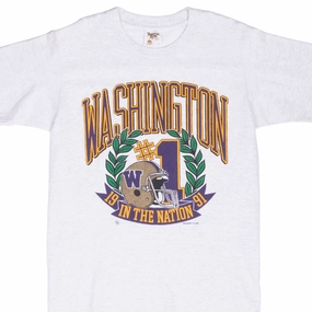 VINTAGE NCAA WASHINGTON HUSKIES NATIONAL CHAMPION 1991 TEE SHIRT MEDIUM MADE IN USA Wrinkle Resistant Cloth