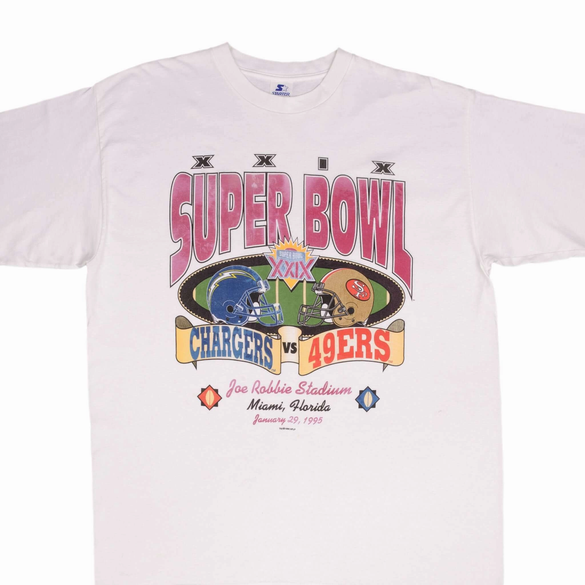 Layerable Look VINTAGE NFL CHARGERS VS 49ERS SUPER BOWL TEE SHIRT 1995 SIZE XL MADE IN USA