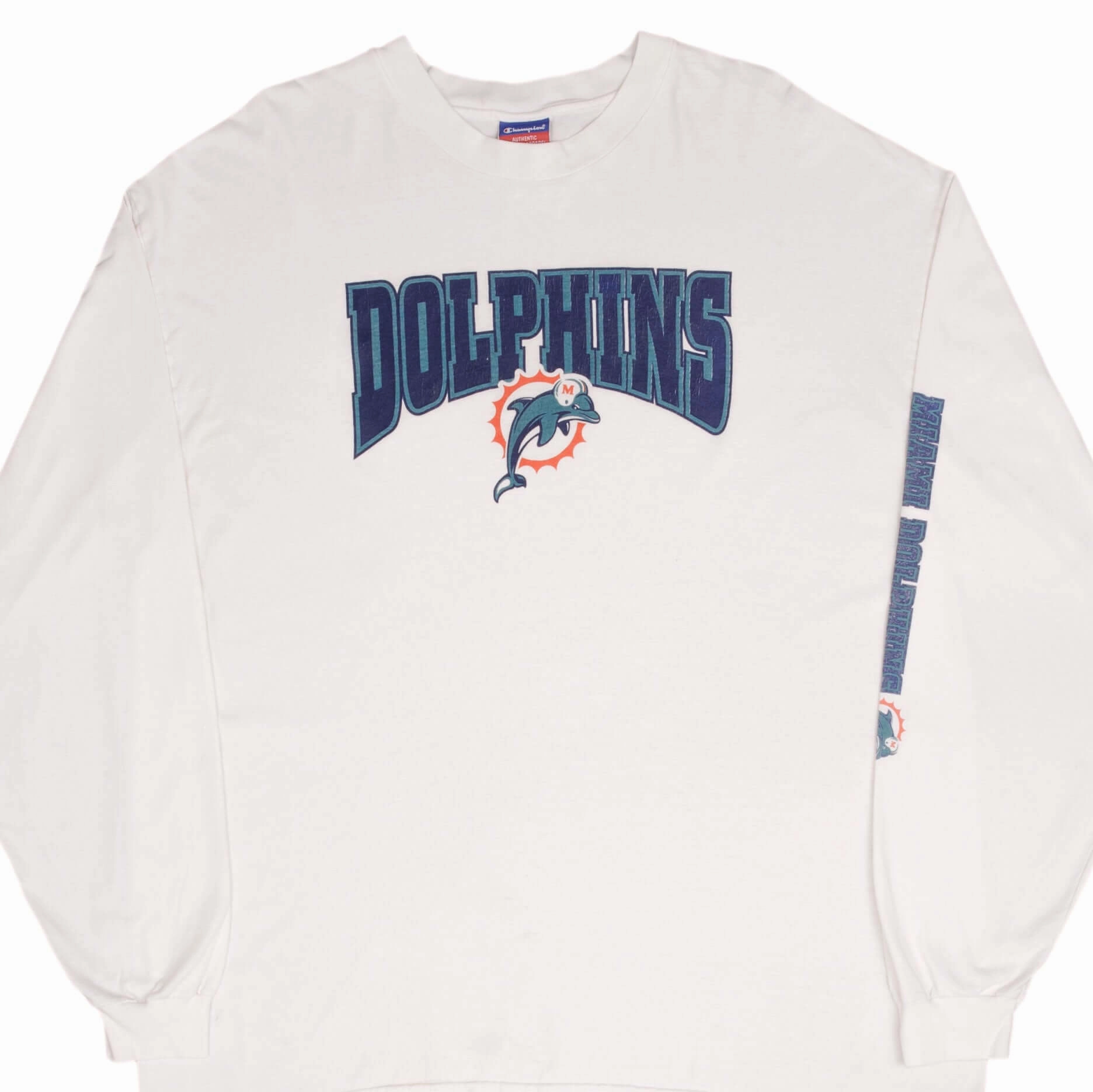 Subtle Details Light and Breezy VINTAGE NFL MIAMI DOLPHINS 2000S CHAMPION LONG SLEEVE TEE SHIRT SIZE 2XL