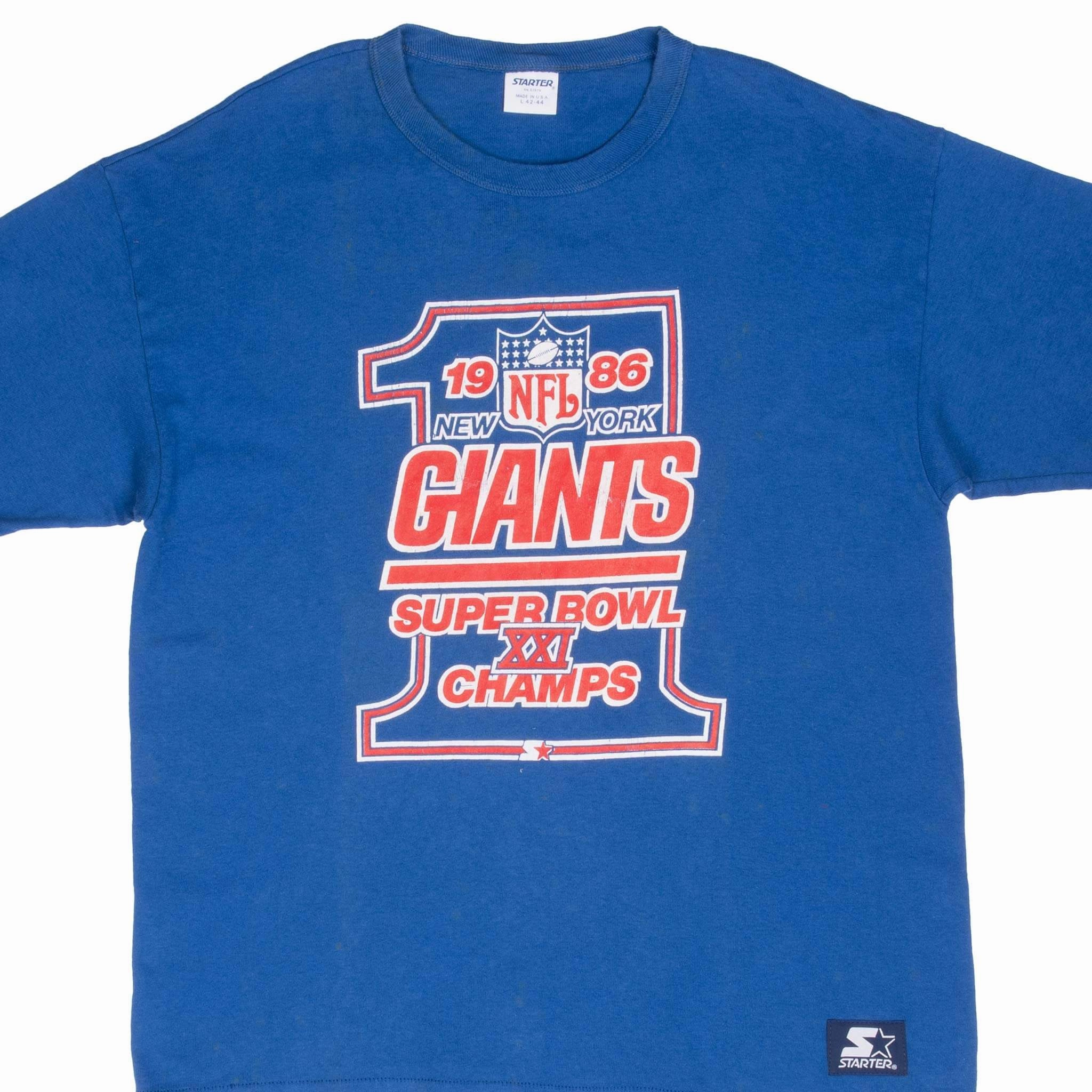 VINTAGE NFL NEW YORK GIANTS SUPER BOWL CHAMPS 1986 TEE SHIRT LARGE MADE USA Thermoregulating Fabric Relax Comfort Style