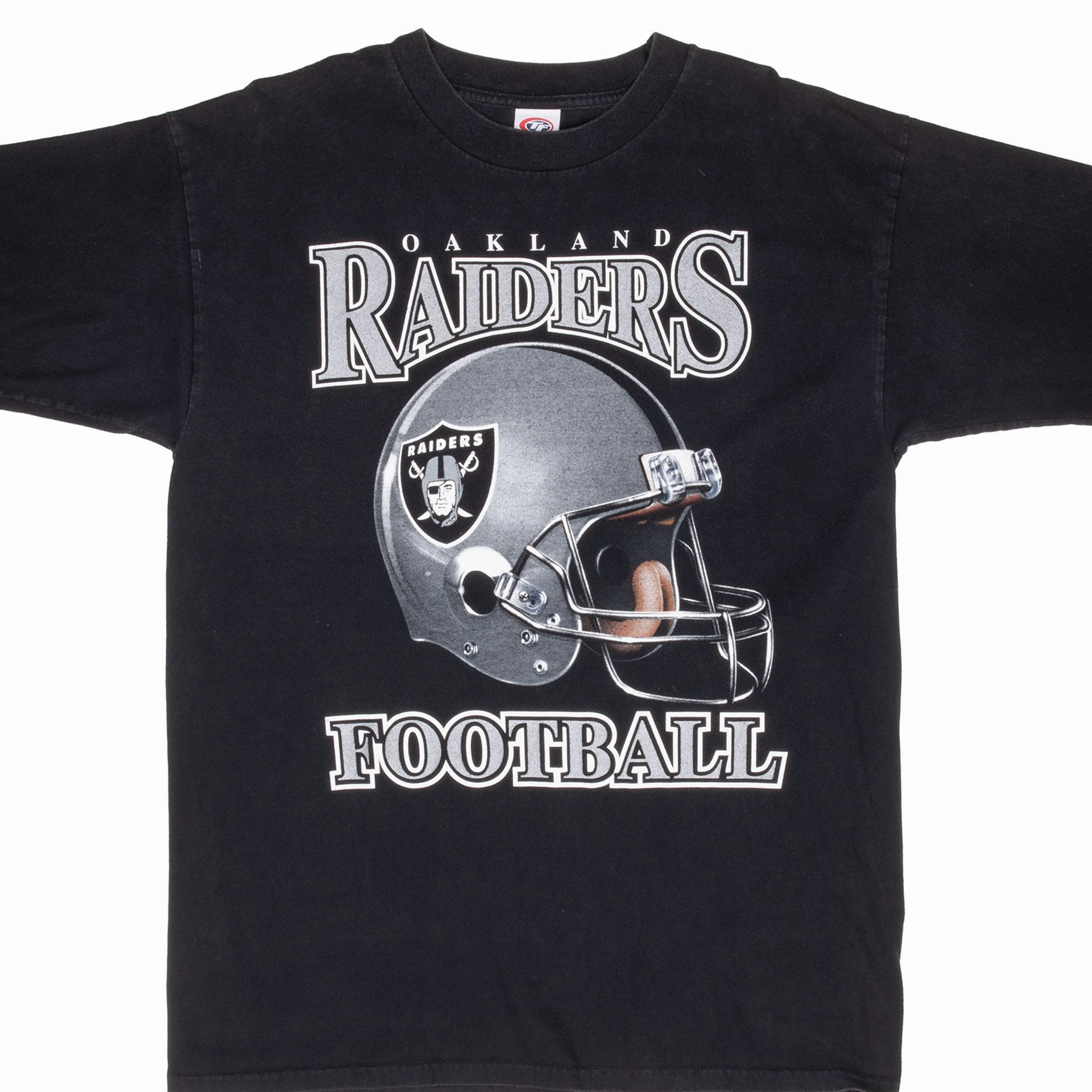 VINTAGE NFL OAKLAND RAIDERS BLACK TEE SHIRT 1990S LARGE Smooth Neckline Lightweight Wear