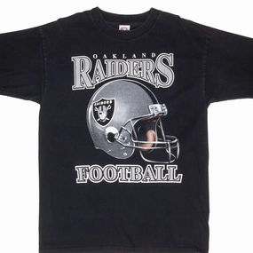 VINTAGE NFL OAKLAND RAIDERS BLACK TEE SHIRT 1990S LARGE Smooth Neckline Lightweight Wear